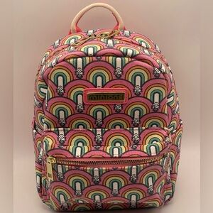 BoxLunch Cute Minions Mini Backpack Rainbow Print Pink Canvas Gold Hardware